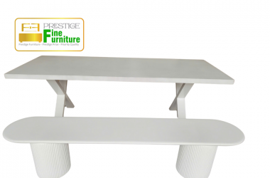 White bench and table set
